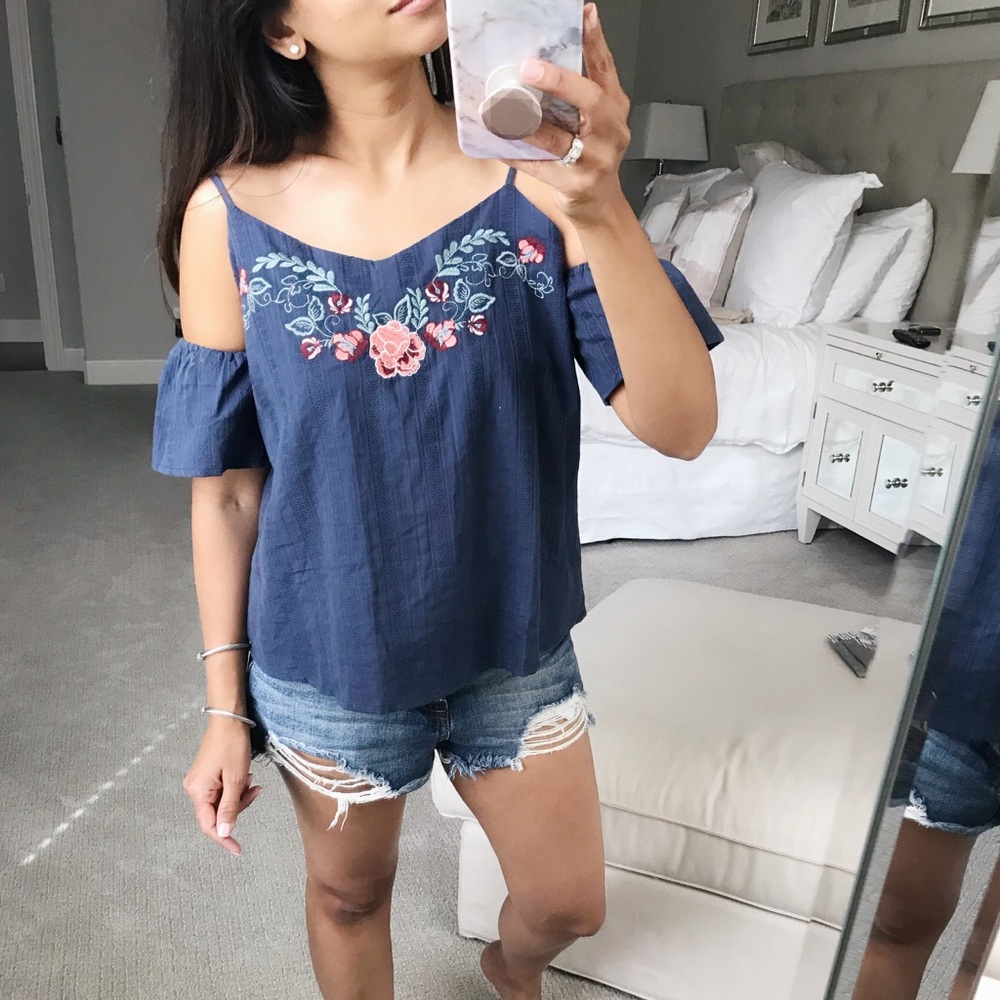 Francesca’s embroidered off the shoulder top